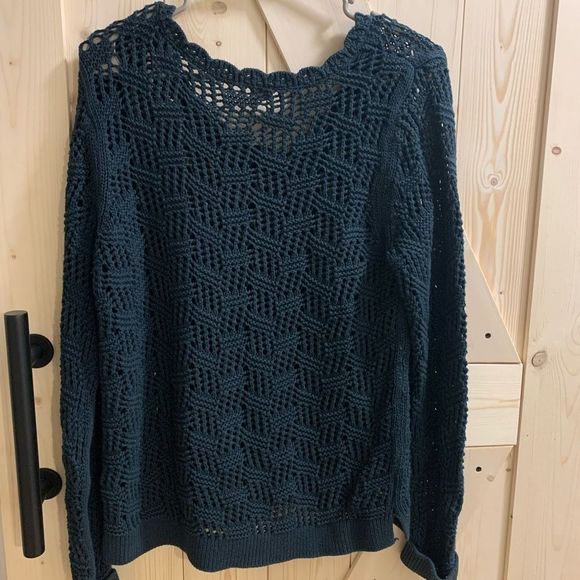 LOFT || GORGEOUS Teal Blue Green Colored slouchy hole sweater - Picture 3 of 5